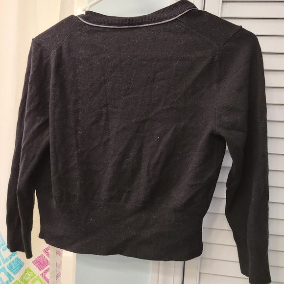 Ann Taylor Wool & Leather Black Cropped Cardigan - Picture 2 of 3